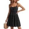 image:imageLYANER Womens Swiss Dot Spaghetti Strap Tie Smocked Tiered Flowy Beach Vacation Mini SundressBlack