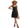 image:imageLYANER Womens Swiss Dot Spaghetti Strap Tie Smocked Tiered Flowy Beach Vacation Mini SundressBlack