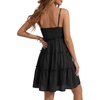 image:imageLYANER Womens Swiss Dot Spaghetti Strap Tie Smocked Tiered Flowy Beach Vacation Mini SundressBlack