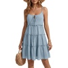 image:imageLYANER Womens Swiss Dot Spaghetti Strap Tie Smocked Tiered Flowy Beach Vacation Mini SundressLight Blue
