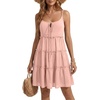 image:imageLYANER Womens Swiss Dot Spaghetti Strap Tie Smocked Tiered Flowy Beach Vacation Mini SundressLight Pink