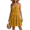 image:imageLYANER Womens Swiss Dot Spaghetti Strap Tie Smocked Tiered Flowy Beach Vacation Mini SundressYellow