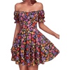 image:imageLYANER Womens Tie Back Off Shoulder Wrap Layer Ruffle A Line Short Sleeve Casual Mini DressBlack Red Floral