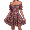 image:imageLYANER Womens Tie Back Off Shoulder Wrap Layer Ruffle A Line Short Sleeve Casual Mini DressBlack Red Floral