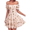 image:imageLYANER Womens Tie Back Off Shoulder Wrap Layer Ruffle A Line Short Sleeve Casual Mini DressCream Brown Ditsy