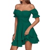 image:imageLYANER Womens Tie Back Off Shoulder Wrap Layer Ruffle A Line Short Sleeve Casual Mini DressPure Deep Green