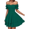 image:imageLYANER Womens Tie Back Off Shoulder Wrap Layer Ruffle A Line Short Sleeve Casual Mini DressPure Deep Green