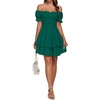 image:imageLYANER Womens Tie Back Off Shoulder Wrap Layer Ruffle A Line Short Sleeve Casual Mini DressPure Deep Green
