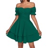 image:imageLYANER Womens Tie Back Off Shoulder Wrap Layer Ruffle A Line Short Sleeve Casual Mini DressPure Deep Green