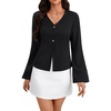 image:imageLYANER Womens Button Down V Neck Bell Long Sleeves Fitted Elegant Blouse Shirt TopBlack