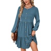 image:imageLYANER Womens Casual Long Sleeve Dress Crewneck Button Long Sleeve Tiered Flowy ALine Mini DressDenim Blue
