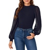 image:imageLYANER Womens Casual Mesh Sleeve Shirts Elegant Blouse Spring TopsNavy Blue