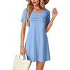 image:imageLYANER Womens Casual Short Sleeve Dress Pleated A Line Flowy Mini T Shirt DressAzure