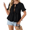 image:imageLYANER Womens Casual Tie Front Peplum Top Flounce Short Sleeve Ruffle Hem Babydoll BlouseBlack