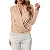 image:imageLYANER Womens Casual V Neck Cross Wrap Long Sleeve Solid Blouse Shirt TopBeige