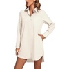 image:imageLYANER Womens Collar V Neck Button Down Shirt Dress Long Sleeve Split Hem Blouse Tunic DressesBeige