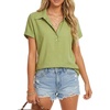 image:imageLYANER Womens Collared V Neck Button Short Sleeve Dressy Casual Blouse Top ShirtsGrass Green