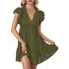 image:imageLYANER Womens Deep V Neck Ruffle Short Sleeve Mini Dress A Line Swing Flared Cocktail PartyLight Army Green