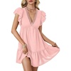 image:imageLYANER Womens Deep V Neck Ruffle Short Sleeve Mini Dress A Line Swing Flared Cocktail PartyPink