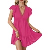 image:imageLYANER Womens Deep V Neck Ruffle Short Sleeve Mini Dress A Line Swing Flared Cocktail PartyRose Pink