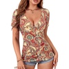 image:imageLYANER Womens Deep V Neck Wrap Short Sleeve Shirts Fitted Ruched Blouse Going Out Summer TopsMulti Paisley
