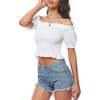 image:imageLYANER Womens Off Shoulder Shirred Short Sleeve Crop Blouse Tee TopWhite