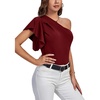 image:imageLYANER Womens One Shoulder Ruched Ruffle Short Sleeve Summer Elegant Blouse Shirt TopWine Red