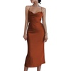 image:imageLYANER Womens Satin Cowl Neck Straps Slip Sexy Cut Out Cocktail Midi Dress Brown Solid Small