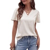 image:imageLYANER Womens Satin V Neck Ruffle Short Sleeve Dressy Casual Blouse Top ShirtsBeige