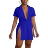 image:imageLYANER Womens Split Shirt Dress Collar Neck Button Down Short Sleeve Sexy Mini Dresses Club OutfitsRoyal Blue