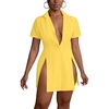 image:imageLYANER Womens Split Shirt Dress Collar Neck Button Down Short Sleeve Sexy Mini Dresses Club OutfitsYellow