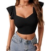 image:imageLYANER Womens Summer Sweetheart Blouse Smocked Backless Ruffle Sleeve Tank Crop TopsBlack
