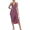 image:imageLYANER Womens Summer V Neck Ruched Wrap Slit Spaghetti Strap Midi Cocktail Wedding Guest DressDusty Purple