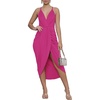 image:imageLYANER Womens Summer V Neck Ruched Wrap Slit Spaghetti Strap Midi Cocktail Wedding Guest DressRose