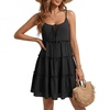 image:imageLYANER Womens Swiss Dot Spaghetti Strap Tie Smocked Tiered Flowy Beach Vacation Mini SundressBlack
