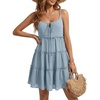 image:imageLYANER Womens Swiss Dot Spaghetti Strap Tie Smocked Tiered Flowy Beach Vacation Mini SundressLight Blue