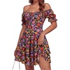 image:imageLYANER Womens Tie Back Off Shoulder Wrap Layer Ruffle A Line Short Sleeve Casual Mini DressBlack Red Floral
