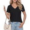 image:imageLYANER Womens V Neck Short Sleeve Pleated Front Dressy Casual Blouse Top ShirtsBlack