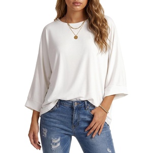 image:imageLYANER Womens Batwing 34 Sleeve Dressy Casual Tunic Tops  Round Neck Loose Fit Comfy Soft Work Office Blouse Shirts Trendy Outfits Fashion Spring ClothesWhite