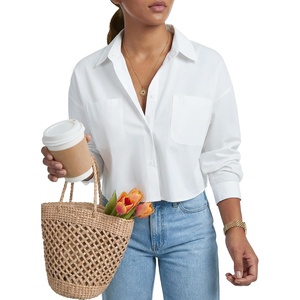 image:imageLYANER Womens Cotton Collared Button Down Long Sleeve Dressy Casual Blouse Tops with PocketsWhite