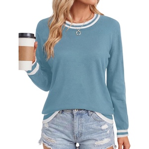 image:imageLYANER Womens Crew Neck Long Sleeve Lightweight Knit Pullover Elegant Sweater ShirtBlue