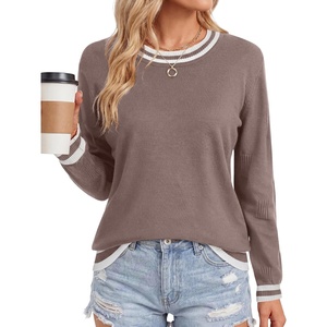 image:imageLYANER Womens Crew Neck Long Sleeve Lightweight Knit Pullover Elegant Sweater ShirtDark Khaki