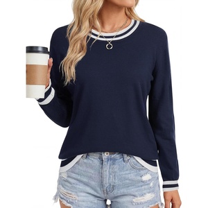 image:imageLYANER Womens Crew Neck Long Sleeve Lightweight Knit Pullover Elegant Sweater ShirtNavy Blue