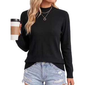 image:imageLYANER Womens Crew Neck Long Sleeve Lightweight Knit Pullover Elegant Sweater ShirtPure Black