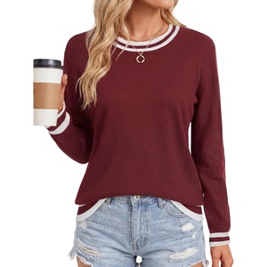 image:imageLYANER Womens Crew Neck Long Sleeve Lightweight Knit Pullover Elegant Sweater ShirtWine Red