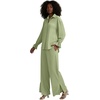 image:imageLYANER Womens 2 Piece Outfits Button Down Long Sleeve Shirt and Wide Leg Pants SetBean Green
