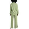 image:imageLYANER Womens 2 Piece Outfits Button Down Long Sleeve Shirt and Wide Leg Pants SetBean Green