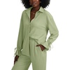 image:imageLYANER Womens 2 Piece Outfits Button Down Long Sleeve Shirt and Wide Leg Pants SetBean Green