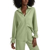 image:imageLYANER Womens 2 Piece Outfits Button Down Long Sleeve Shirt and Wide Leg Pants SetBean Green
