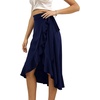 image:imageLYANER Womens Boho Floral Print Wrap Front Self Tie Knot Ruffle Hem Split Midi SkirtSolid Navy